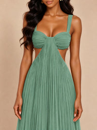 Butter Yellow Pleated Cutout Maxi Dress