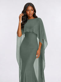 Satin Cape Prom Dresses Meramid Maxi Dress