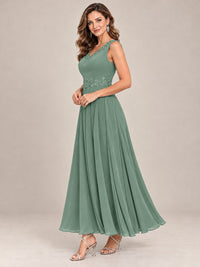Dusty Blue Floral Lace Chiffon Mother of the Bride Dress with Jacket