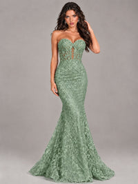 Strapless Corset Mermaid Prom Dress Lace Appliqué Formal Gown