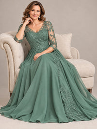 Sequin Lace A-Line Mother of the Bride Dress with 3/4 Sleeves