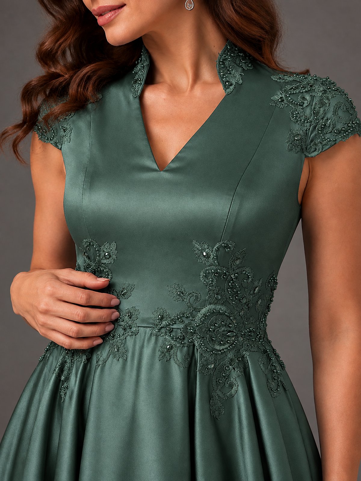 Lace Appliqué A-Line Satin Maxi Dress
