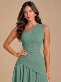 One Shoulder Prom Dress A-line Ruched Women Wedding Formal Gowns