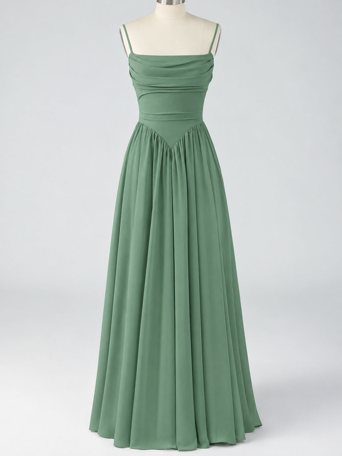 Spaghetti Strap Ruched Chiffon Maxi Dress with Backless