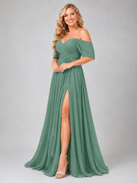 Off Shoulder Chiffon Bridesmaid Dress with Slit