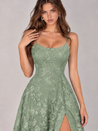 Floral Lace A-Line Prom Dress with Spaghetti Straps & High Slit