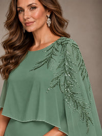 Elegant Chiffon Cape Sleeve Beaded Mother of the Bride Dress