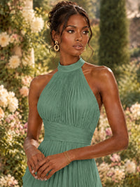 Wrap Pleated Prom Dress Halter A-line Chiffon Formal Wedding Dress