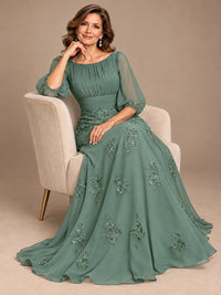 A-Line Mother of the Bride Dress with Sheer Puff Sleeves