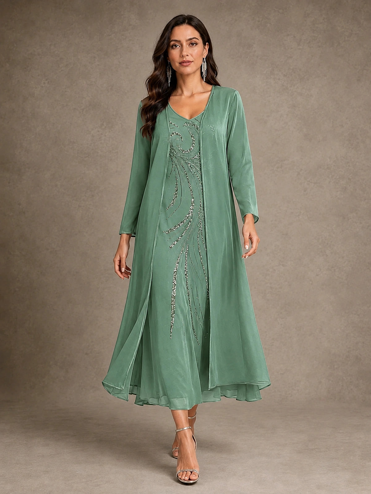 Sequin Chiffon Mother of the Bride Dress with Jacket