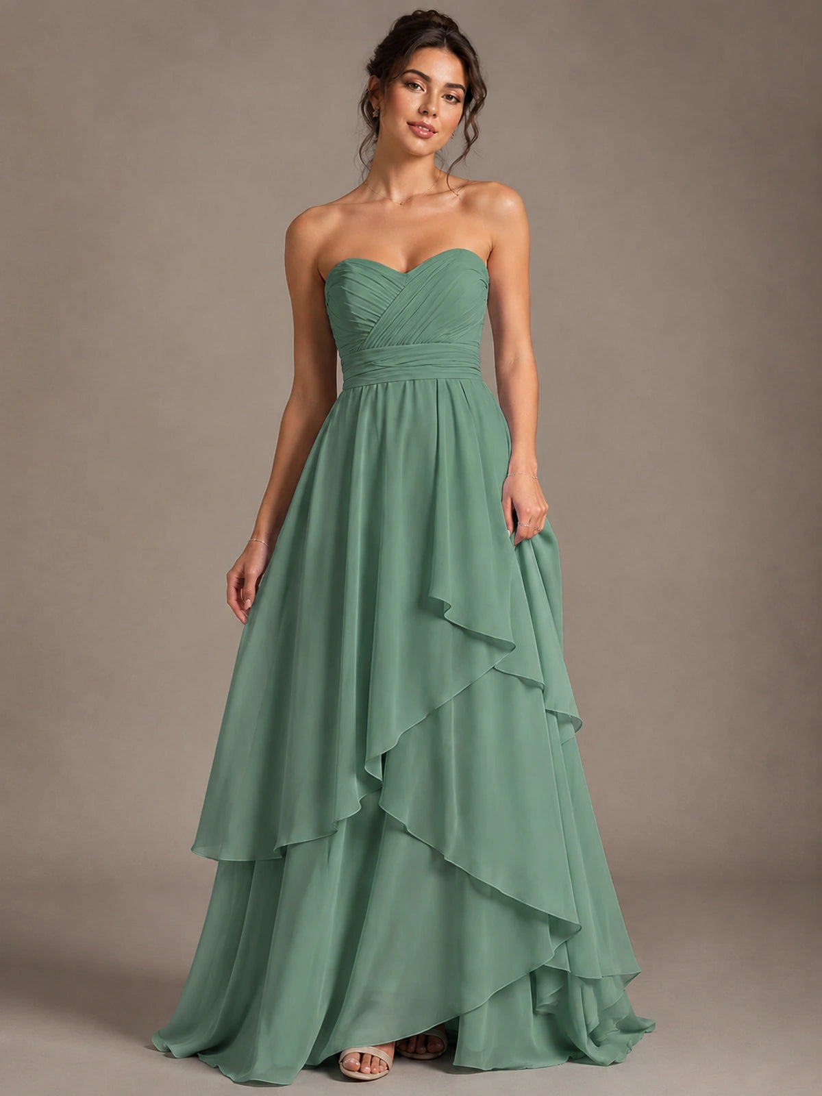 Strapless Ruffle A-Line Maxi Dress