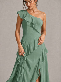 Sage Green One Shoulder Ruffle Bridesmaid Dress