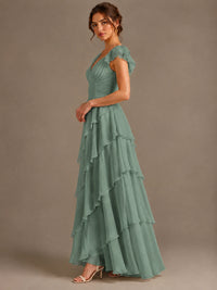 Ruffle Tiered V Neck Maxi Dress