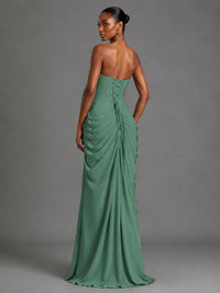 Strapless Bodycon Pleated Chiffon Formal Dress with Slit