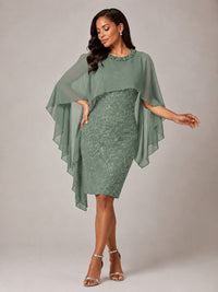 Floral Sheath Mother of the Bride Dress with Cape Overlay