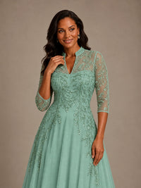 Embellished Appliques Mother of the Bride Dress with 3/4 Sleeves