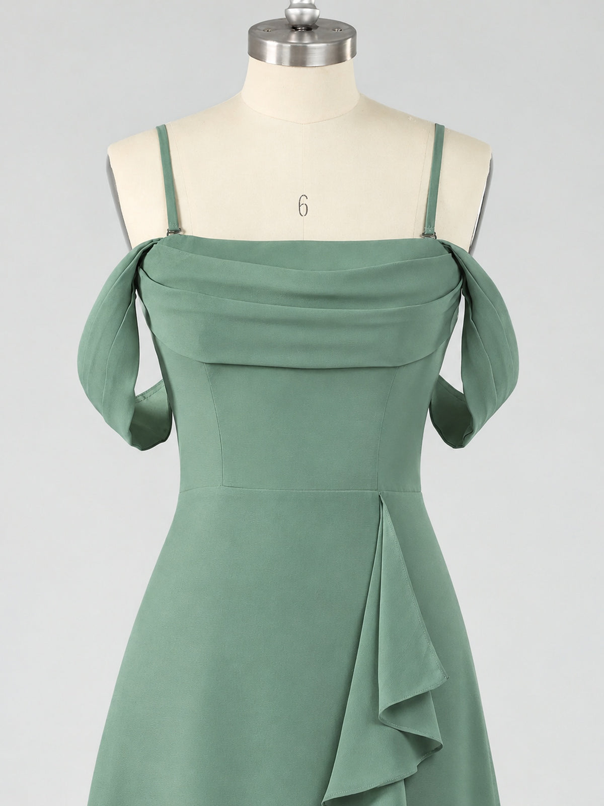 Spaghetti Strap Chiffon Bridesmaid Dress with Ruffles Slit