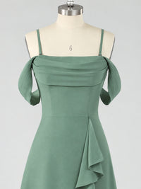 Spaghetti Strap Chiffon Bridesmaid Dress with Ruffles Slit