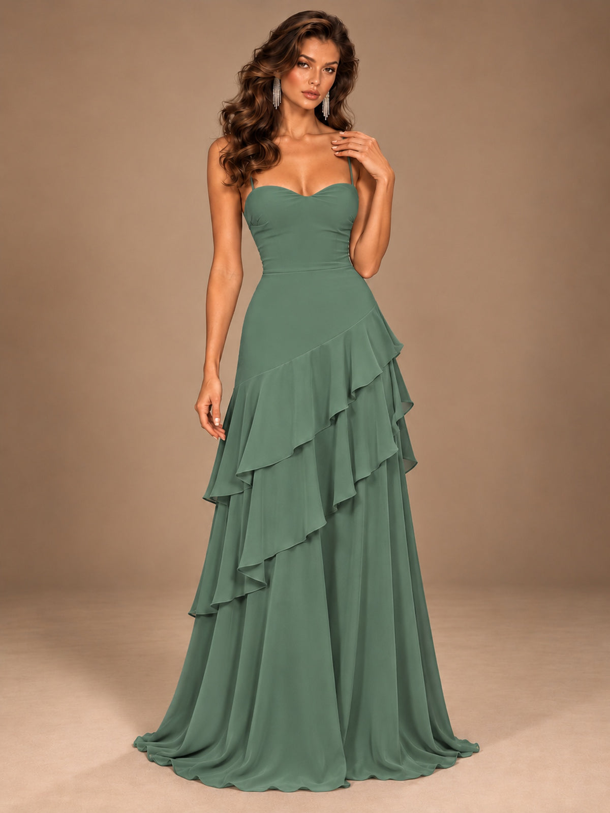 Sweetheart A-Line Ruffle Prom Dress with Spaghetti Straps