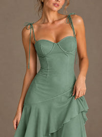 Spaghetti Strap Tiered Ruffles Chiffon Prom Dress