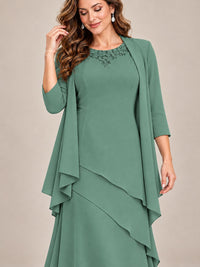 Dusty Blue Two-Piece Chiffon Mother of the Bride Dress with Jacket