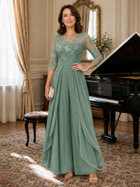 Lace Applique Wide-Leg Chiffon Mother of the Bride Jumpsuit