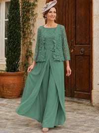 Elegant 3-Piece Chiffon Mother of the Bride Pantsuit with Floral Applique Jacket