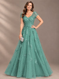 Lace Appliques A-line Mother of The Bride Dresses with Short Sleeves