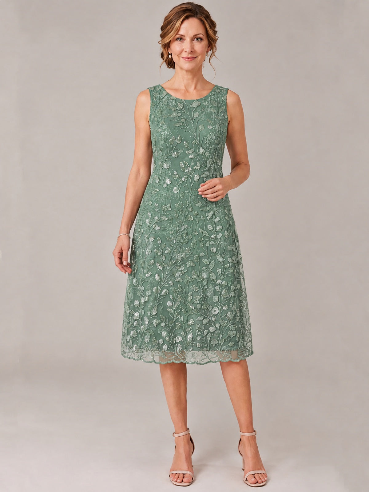 Tea Length Sequin Lace Mother of The Bride Dress with Chiffon Jacket
