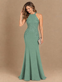 Halter Neckline Lace Appliques Mother of The Bride Dresses