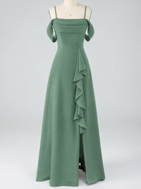 Spaghetti Strap Chiffon Bridesmaid Dress with Ruffles Slit