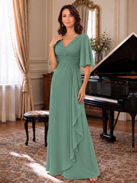 V-Neck Chiffon Lace Mother of the Bride Dresses