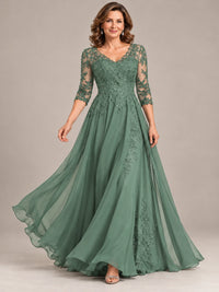 Sequin Lace A-Line Mother of the Bride Dress with 3/4 Sleeves
