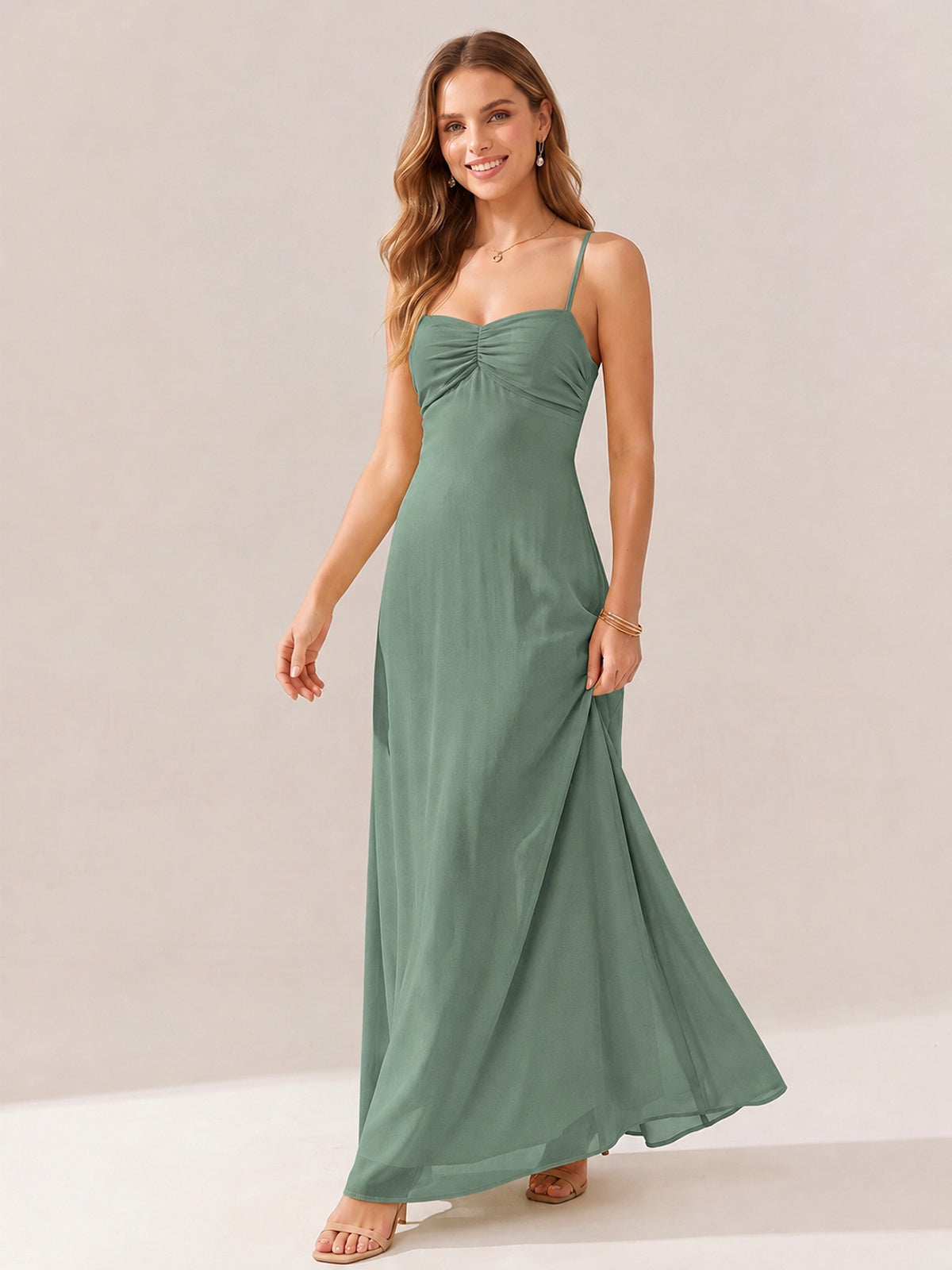 JOVELLEE Yellow Sweetheart Ruched Bust Chiffon Maxi Dress
