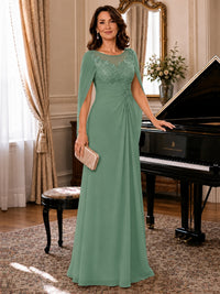 Elegant Applique Chiffon Mother of the Bride Dress with Cape Sleeves