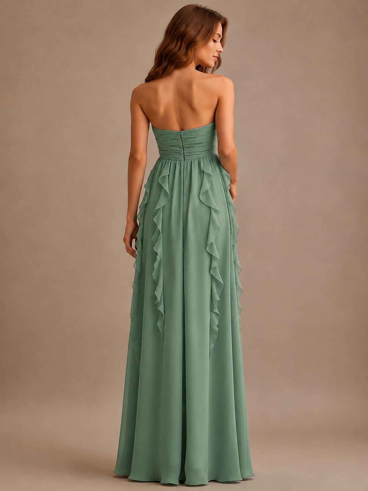 Srapless Sweetheart Chiffon Prom Dress Ruffle Formal Evening Gown