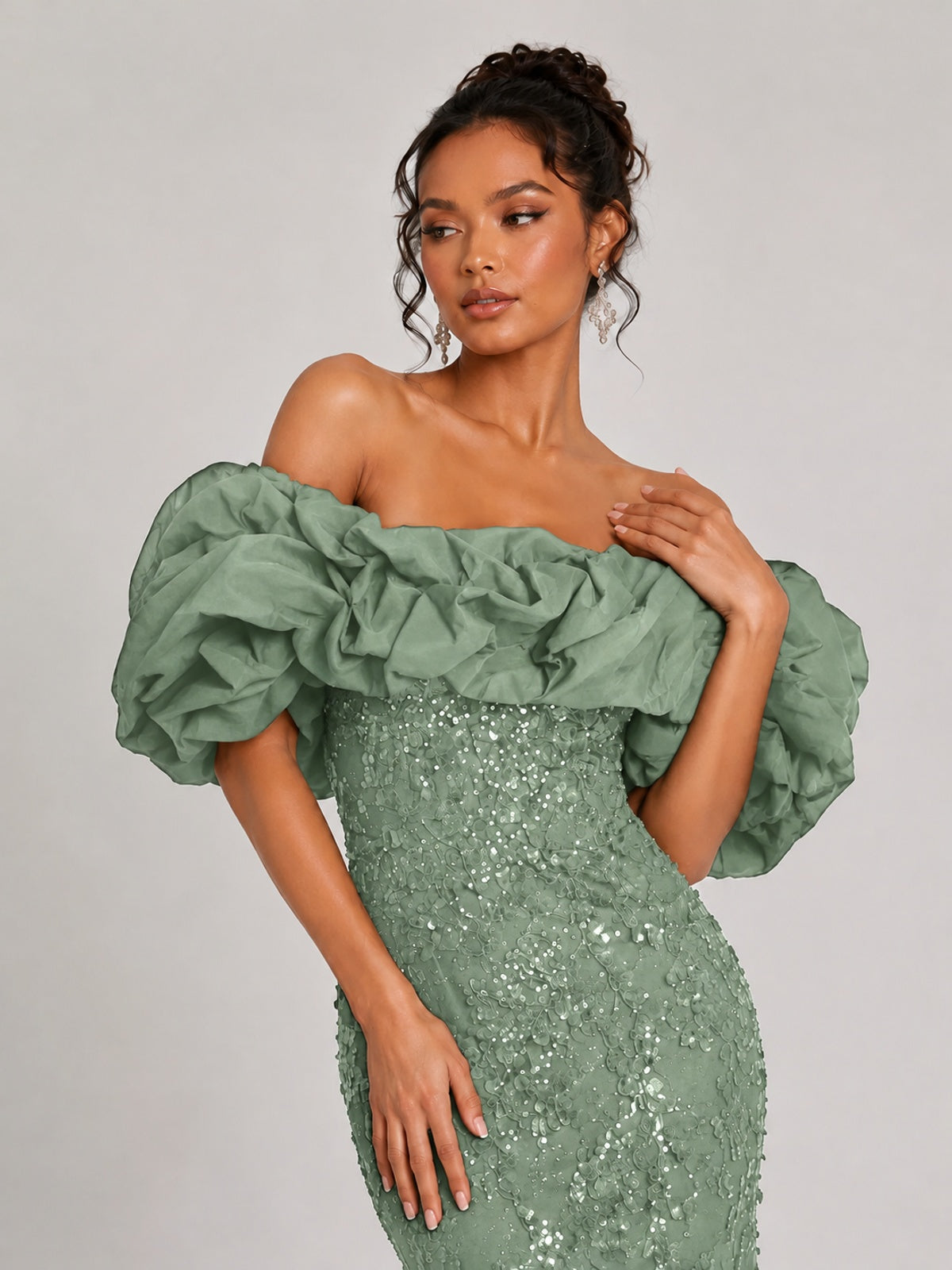 Sequin Off-Shoulder Ruffle Mermaid Prom Dress