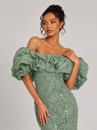 Sequin Off-Shoulder Ruffle Mermaid Prom Dress