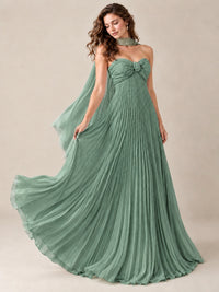 Sweetheart Neckline Pleated Prom Dress Strapless A-line Formal Dress with Flowy Scarf