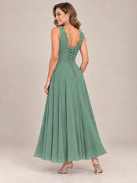 Dusty Blue Floral Lace Chiffon Mother of the Bride Dress with Jacket