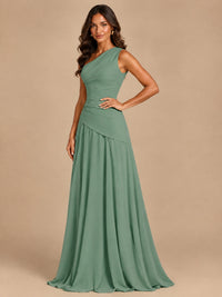 One Shoulder Prom Dress A-line Ruched Women Wedding Formal Gowns