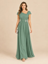Cap Sleeve Mother of The Bride Dresses Long Chiffon Formal Gowns