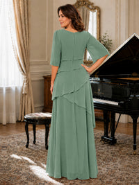 Asymmetric Draped Chiffon Mother of the Bride Dress with Flutter Sleeves