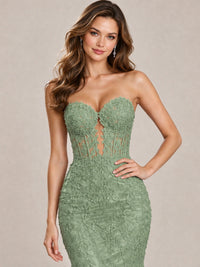 Strapless Corset Mermaid Prom Dress with Floral Lace Appliqué