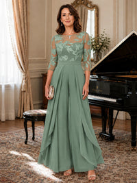 Lace Applique Wide-Leg Chiffon Mother of the Bride Jumpsuit