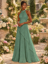 Wrap Pleated Prom Dress Halter A-line Chiffon Formal Wedding Dress