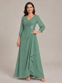 V-Neck Pleated Chiffon Mother of the Bride Dress with Flutter Sleeves