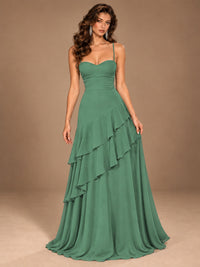 Sweetheart A-Line Ruffle Prom Dress with Spaghetti Straps