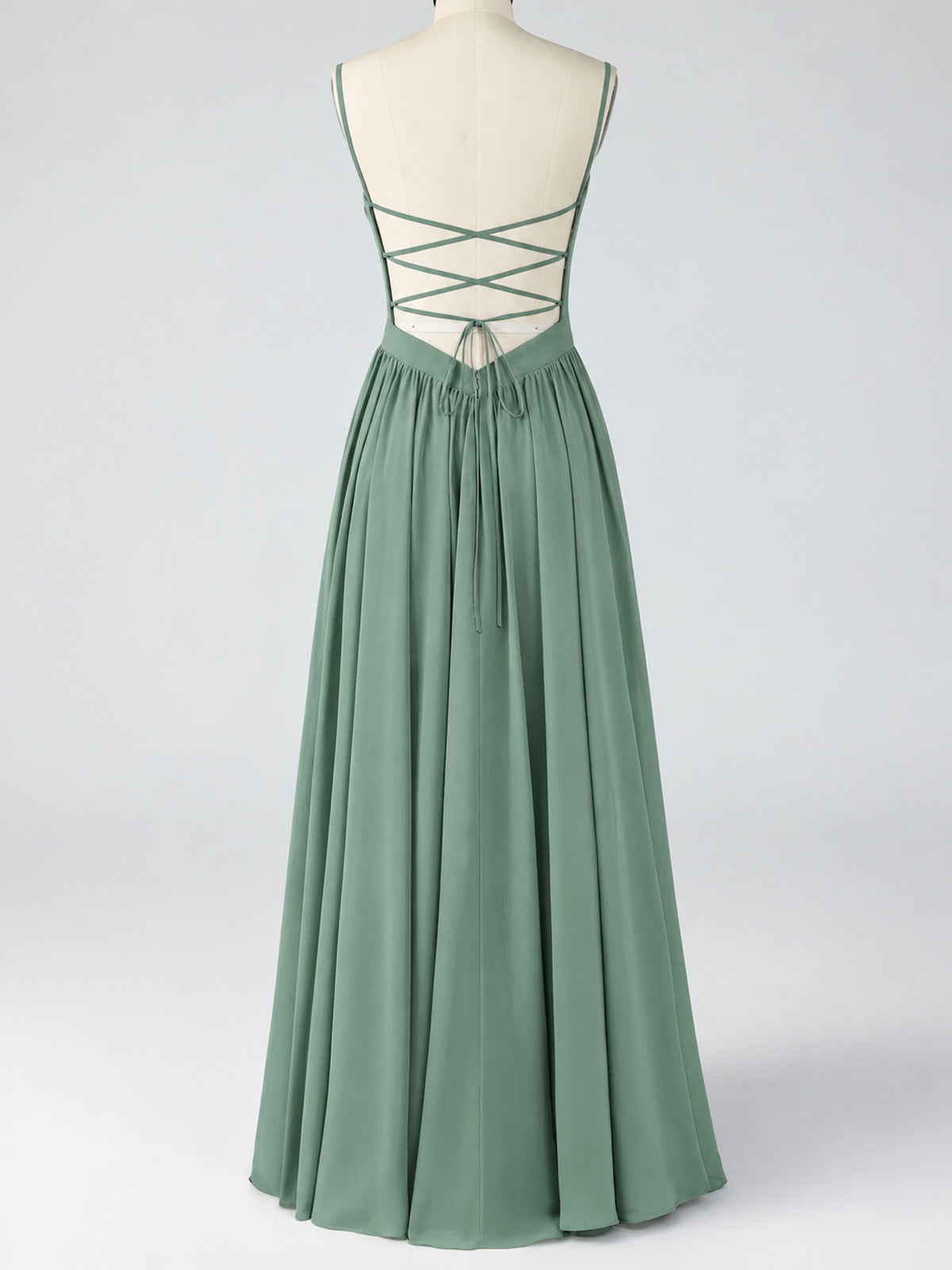 Spaghetti Strap Ruched Chiffon Maxi Dress with Backless