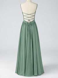 Spaghetti Strap Ruched Chiffon Maxi Dress with Backless